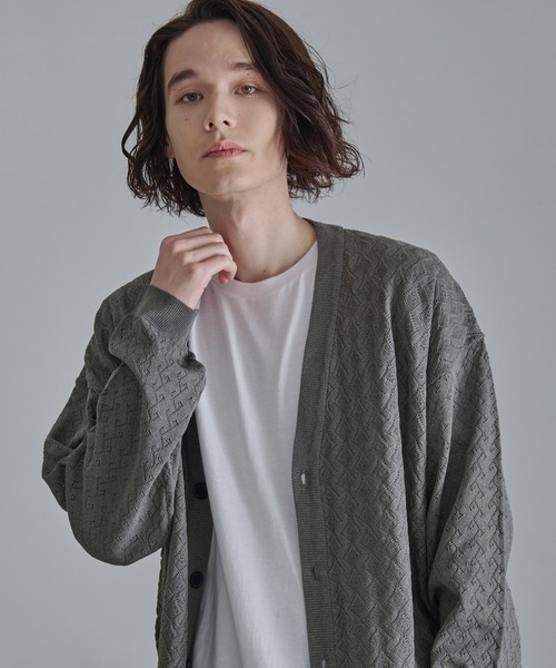 Revo.（レボ）の「Revo.　透かし編みジオメパターン カーディガン（カーディガン/ボレロ・メンズ・ブルー/グレー/グリーン/ブラウン/チャコール・L/M）」の6枚目の写真