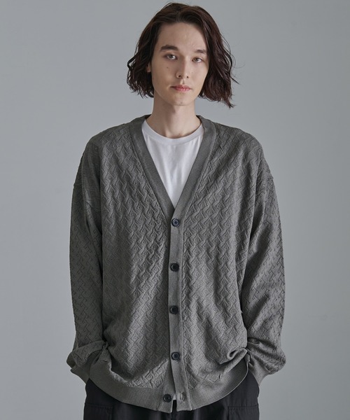 Revo.（レボ）の「Revo.　透かし編みジオメパターン カーディガン（カーディガン/ボレロ・メンズ・ブルー/グレー/グリーン/ブラウン/チャコール・L/M）」の8枚目の写真
