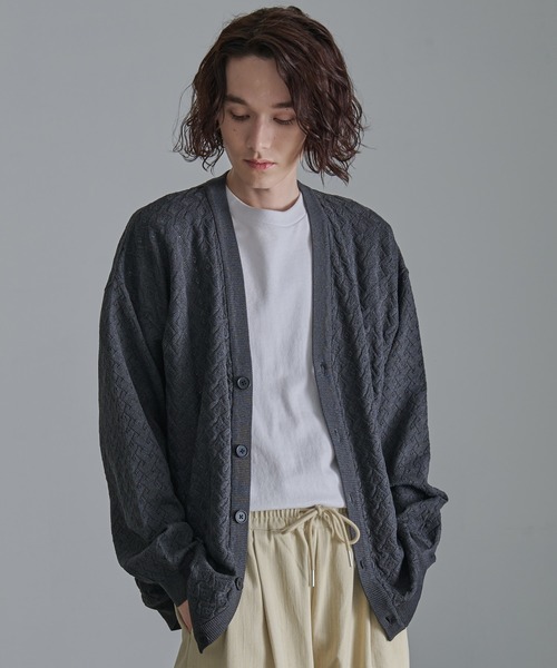 Revo.（レボ）の「Revo.　透かし編みジオメパターン カーディガン（カーディガン/ボレロ・メンズ・ブルー/グレー/グリーン/ブラウン/チャコール・L/M）」の9枚目の写真