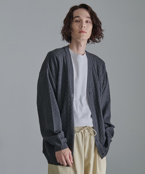 Revo.（レボ）の「Revo.　透かし編みジオメパターン カーディガン（カーディガン/ボレロ・メンズ・ブルー/グレー/グリーン/ブラウン/チャコール・L/M）」の10枚目の写真
