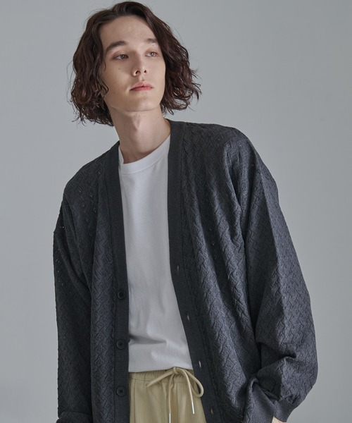 Revo.（レボ）の「Revo.　透かし編みジオメパターン カーディガン（カーディガン/ボレロ・メンズ・ブルー/グレー/グリーン/ブラウン/チャコール・L/M）」の11枚目の写真