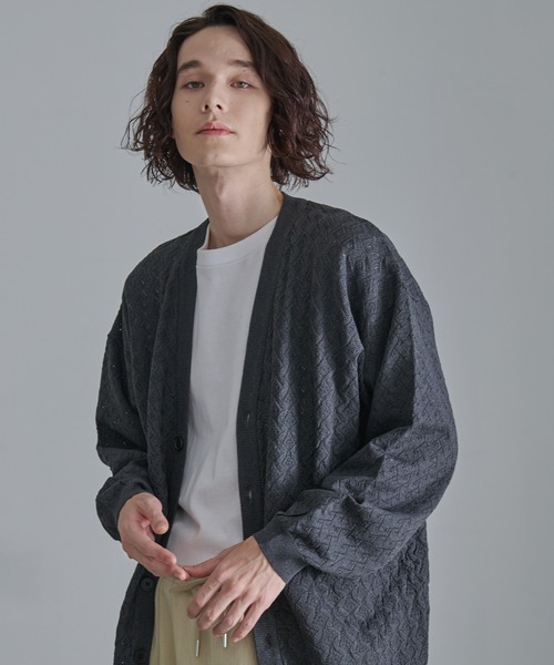 Revo.（レボ）の「Revo.　透かし編みジオメパターン カーディガン（カーディガン/ボレロ・メンズ・ブルー/グレー/グリーン/ブラウン/チャコール・L/M）」の12枚目の写真