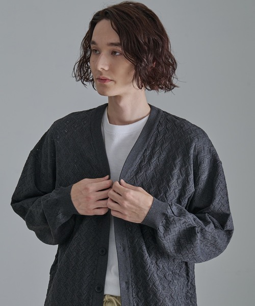 Revo.（レボ）の「Revo.　透かし編みジオメパターン カーディガン（カーディガン/ボレロ・メンズ・ブルー/グレー/グリーン/ブラウン/チャコール・L/M）」の13枚目の写真