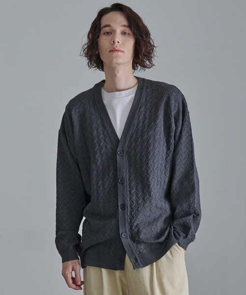 Revo.（レボ）の「Revo.　透かし編みジオメパターン カーディガン（カーディガン/ボレロ・メンズ・ブルー/グレー/グリーン/ブラウン/チャコール・L/M）」の15枚目の写真