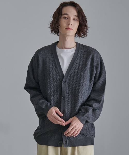 Revo.（レボ）の「Revo.　透かし編みジオメパターン カーディガン（カーディガン/ボレロ・メンズ・ブルー/グレー/グリーン/ブラウン/チャコール・L/M）」の18枚目の写真