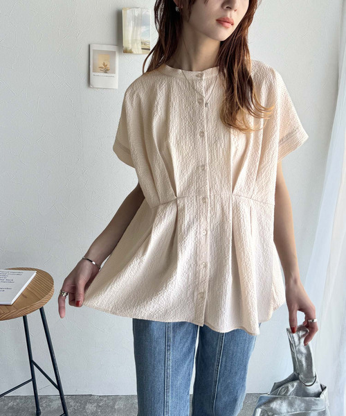 セール】大人の上品さをプラス。前後2wayカシュクールサッカー素材半袖