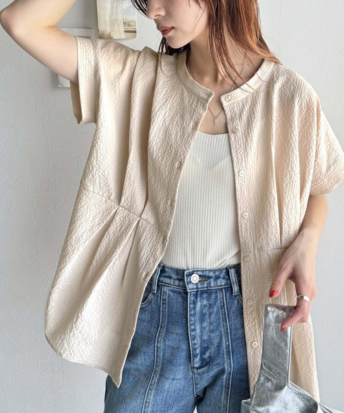 HEVE 2WAYジャケット半袖ブラウス HEVE 2WAYジャケット半袖ブラウス 襟フリル2WAY半袖ブラウス,ikka