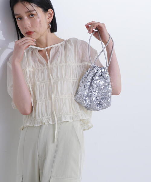 N.(N. Natural Beauty Basic)(エヌエヌナチュラルビューティーベーシック)の「◆スパンコール巾着バッグ(ショルダーバッグ・レディース・シルバー/ブラック・フリ-)」の15枚目の写真