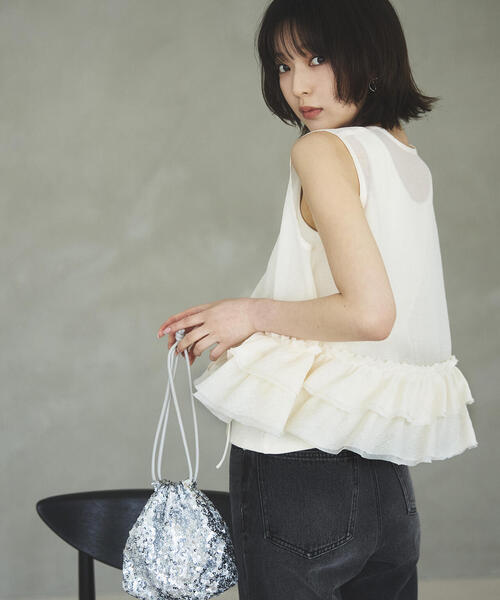 N.(N. Natural Beauty Basic)(エヌエヌナチュラルビューティーベーシック)の「◆スパンコール巾着バッグ(ショルダーバッグ・レディース・シルバー/ブラック・フリ-)」の19枚目の写真