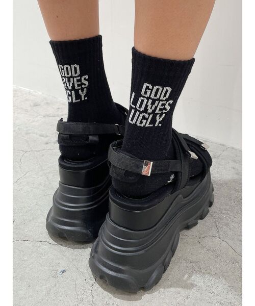 GYDA(ジェイダ)の「GOD LOVES UGLYソックス(ソックス/靴下・レディース・ブラック/オフホワイト・FREE)」の2枚目の写真