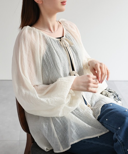 sakishimatokyo（サキシマトーキョー）の「【2WAY】シアーブラウス / ボリューム袖 / リボン（シャツ/ブラウス・レディース・ライトパープル/ライトグリーン/ホワイト/ネイビー/ブラウン/チャコールグレー・FREE）」の9枚目の写真