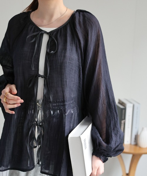 sakishimatokyo（サキシマトーキョー）の「【2WAY】シアーブラウス / ボリューム袖 / リボン（シャツ/ブラウス・レディース・ライトパープル/ライトグリーン/ホワイト/ネイビー/ブラウン/チャコールグレー・FREE）」の16枚目の写真