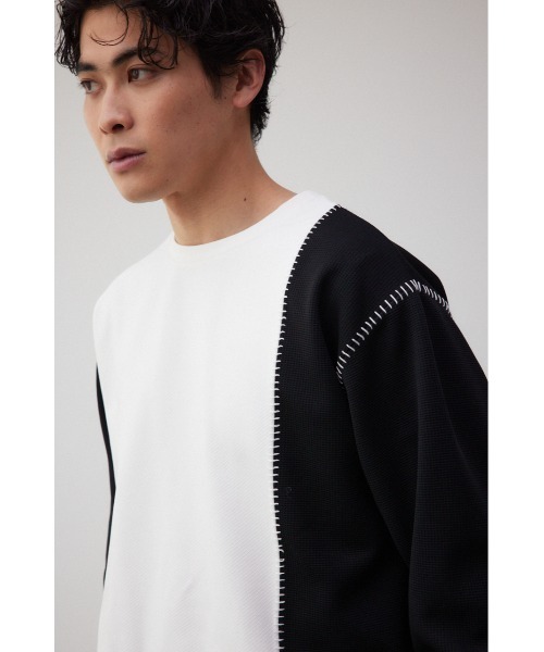 AZUL by moussy(アズールバイマウジー)の「バイカラーブランケットステッチ長袖トップス(Tシャツ/カットソー・メンズ・ブラック系その他/ホワイト系その他・LARGE/MEDIUM)」の4枚目の写真