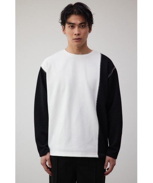 AZUL by moussy(アズールバイマウジー)の「バイカラーブランケットステッチ長袖トップス(Tシャツ/カットソー・メンズ・ブラック系その他/ホワイト系その他・LARGE/MEDIUM)」の6枚目の写真