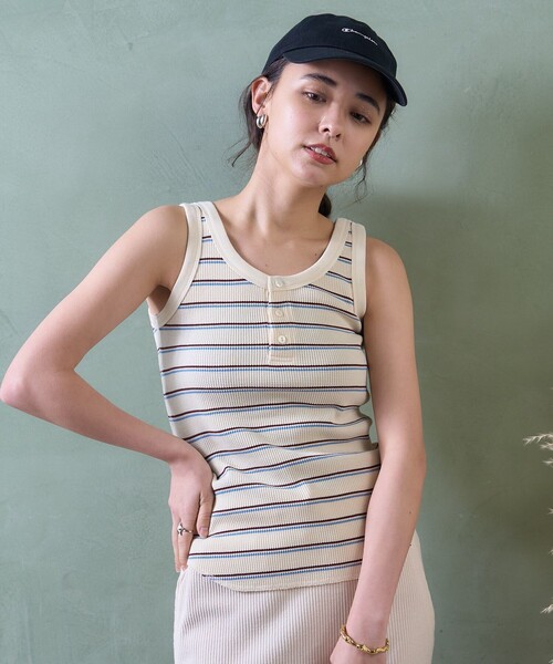 FREAK'S STORE（フリークスストア）の「ワッフル 2WAY タンクトップ（タンクトップ・レディース・ブラウン/オフホワイト/チャコールグレー/ダークグレー/ナチュラル・フリー）」の9枚目の写真