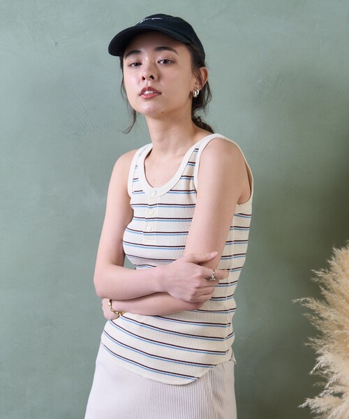 FREAK'S STORE（フリークスストア）の「ワッフル 2WAY タンクトップ（タンクトップ・レディース・ブラウン/オフホワイト/チャコールグレー/ダークグレー/ナチュラル・フリー）」の11枚目の写真