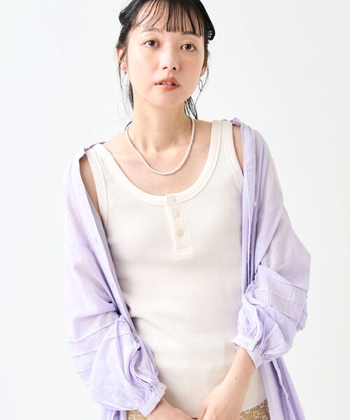 FREAK'S STORE（フリークスストア）の「ワッフル 2WAY タンクトップ（タンクトップ・レディース・ブラウン/オフホワイト/チャコールグレー/ダークグレー/ナチュラル・フリー）」の19枚目の写真