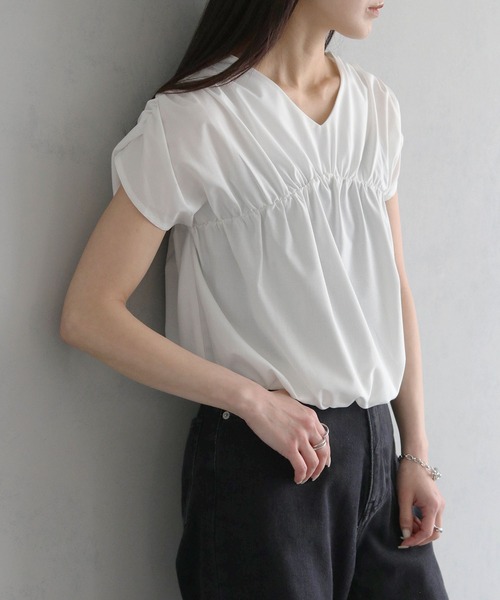 cheriella（シェリエラ）の「【cheriella】フレンチスリーブギャザーブラウス FRENCH SLEEVE GATHER BLOUSE（シャツ/ブラウス・レディース・チャコールグレー/ブラック/ホワイト・M）」の8枚目の写真