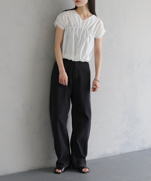 cheriella（シェリエラ）の「【cheriella】フレンチスリーブギャザーブラウス FRENCH SLEEVE GATHER BLOUSE（シャツ/ブラウス・レディース・チャコールグレー/ブラック/ホワイト・M）」の9枚目の写真