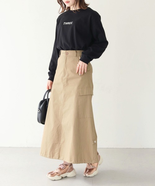 HER CLOSET（ハークローゼット）の「 【HER CLOSET】WEB限定ドローストリングカーゴバルーンスカート WEB LIMITED DRAWSTRING CARGO BALLOON SKIRT（スカート・レディース・ベージュ/ブルー・M）」の8枚目の写真