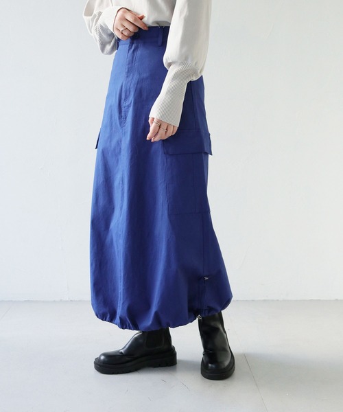 HER CLOSET（ハークローゼット）の「 【HER CLOSET】WEB限定ドローストリングカーゴバルーンスカート WEB LIMITED DRAWSTRING CARGO BALLOON SKIRT（スカート・レディース・ベージュ/ブルー・M）」の7枚目の写真