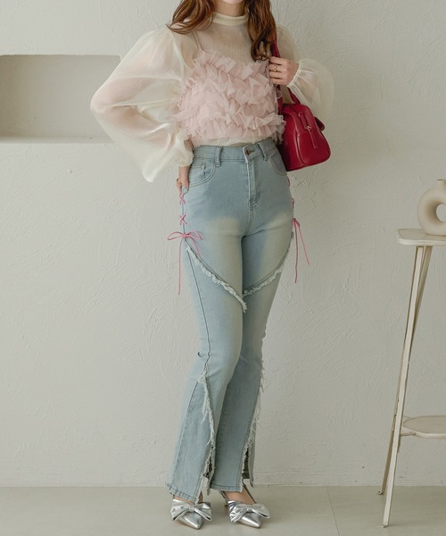 Ambre Neige（アンブルネージュ）の「サイドリボンフリンジデニムパンツ／WEB/EC限定商品（デニムパンツ・レディース・ライトブルー・FREE）」の7枚目の写真