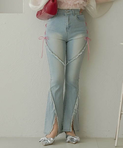 Ambre Neige（アンブルネージュ）の「サイドリボンフリンジデニムパンツ／WEB/EC限定商品（デニムパンツ・レディース・ライトブルー・FREE）」の9枚目の写真