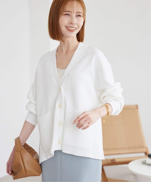 SLOBE IENA（スローブイエナ）の「《追加2》スムースニットカーディガン（カーディガン/ボレロ・レディース・ネイビー/ホワイト/ベージュ系その他/サックスブルー・FREE）」の12枚目の写真