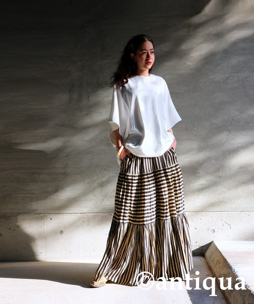 ストライプティアードスカート（スカート）｜antiqua（アンティカ）の  