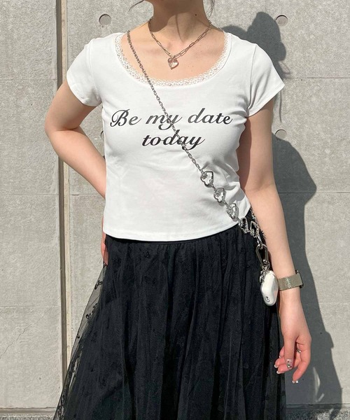 frunco（フランコ）の「レース付きクロップドバレエコアTシャツ（Tシャツ/カットソー・レディース・ブラック/ホワイト・FREE）」の6枚目の写真