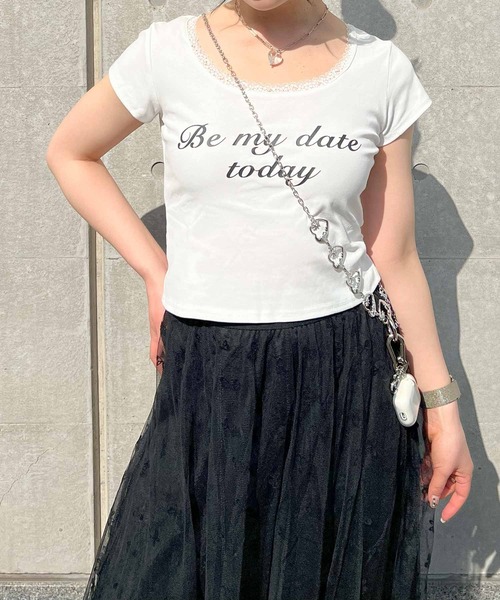 frunco（フランコ）の「レース付きクロップドバレエコアTシャツ（Tシャツ/カットソー・レディース・ブラック/ホワイト・FREE）」の7枚目の写真