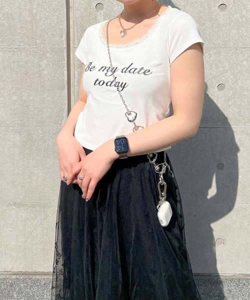 frunco（フランコ）の「レース付きクロップドバレエコアTシャツ（Tシャツ/カットソー・レディース・ブラック/ホワイト・FREE）」の8枚目の写真