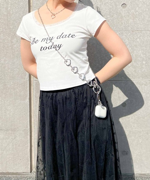 frunco（フランコ）の「レース付きクロップドバレエコアTシャツ（Tシャツ/カットソー・レディース・ブラック/ホワイト・FREE）」の9枚目の写真