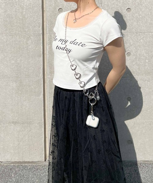 frunco（フランコ）の「レース付きクロップドバレエコアTシャツ（Tシャツ/カットソー・レディース・ブラック/ホワイト・FREE）」の10枚目の写真