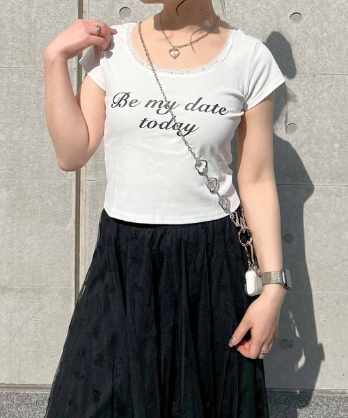 frunco（フランコ）の「レース付きクロップドバレエコアTシャツ（Tシャツ/カットソー・レディース・ブラック/ホワイト・FREE）」の12枚目の写真