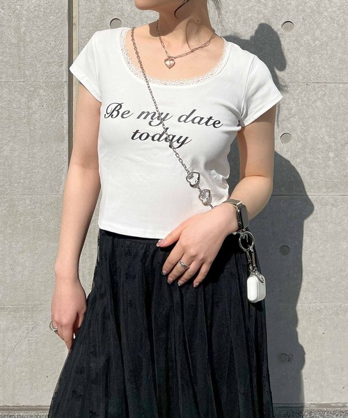 frunco（フランコ）の「レース付きクロップドバレエコアTシャツ（Tシャツ/カットソー・レディース・ブラック/ホワイト・FREE）」の13枚目の写真