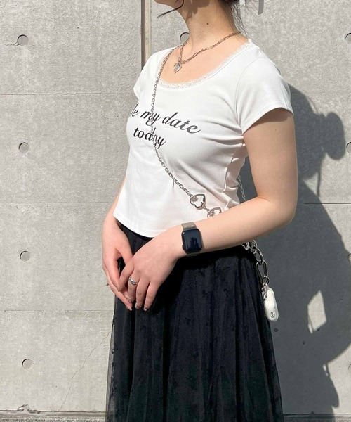 frunco（フランコ）の「レース付きクロップドバレエコアTシャツ（Tシャツ/カットソー・レディース・ブラック/ホワイト・FREE）」の15枚目の写真