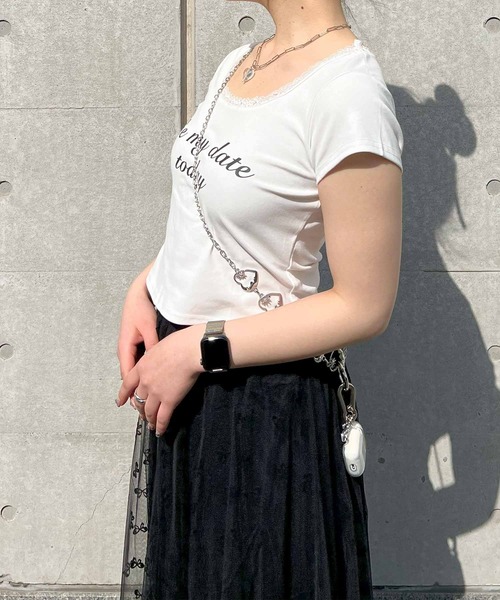 frunco（フランコ）の「レース付きクロップドバレエコアTシャツ（Tシャツ/カットソー・レディース・ブラック/ホワイト・FREE）」の16枚目の写真