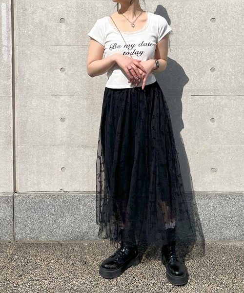 frunco（フランコ）の「レース付きクロップドバレエコアTシャツ（Tシャツ/カットソー・レディース・ブラック/ホワイト・FREE）」の18枚目の写真
