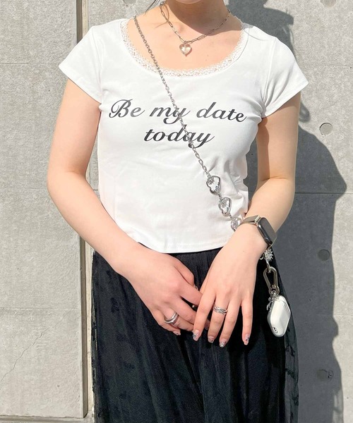 frunco（フランコ）の「レース付きクロップドバレエコアTシャツ（Tシャツ/カットソー・レディース・ブラック/ホワイト・FREE）」の5枚目の写真
