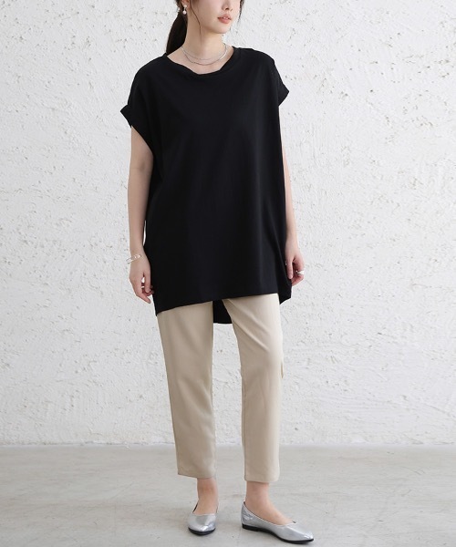 Doux Belle(ドゥーベル)の「コットン半袖ロングTシャツ(Tシャツ/カットソー・レディース・ブラック/ベージュ/オフホワイト・MEDIUM)」の17枚目の写真