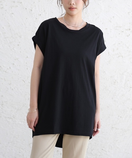 Doux Belle(ドゥーベル)の「コットン半袖ロングTシャツ(Tシャツ/カットソー・レディース・ブラック/ベージュ/オフホワイト・MEDIUM)」の19枚目の写真