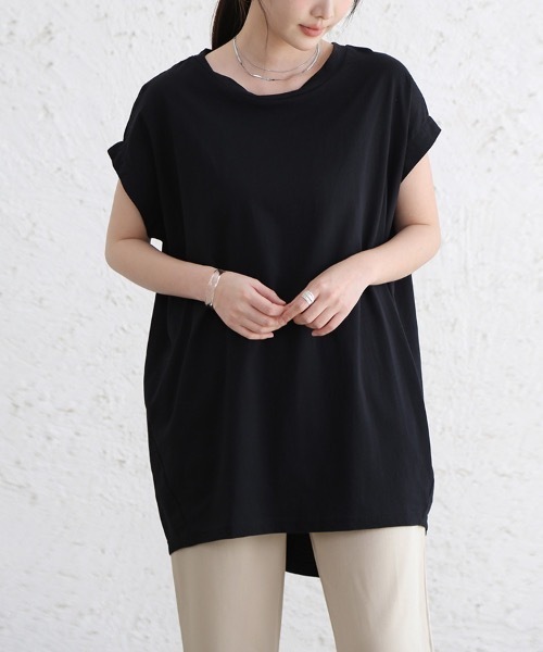 Doux Belle(ドゥーベル)の「コットン半袖ロングTシャツ(Tシャツ/カットソー・レディース・ブラック/ベージュ/オフホワイト・MEDIUM)」の20枚目の写真
