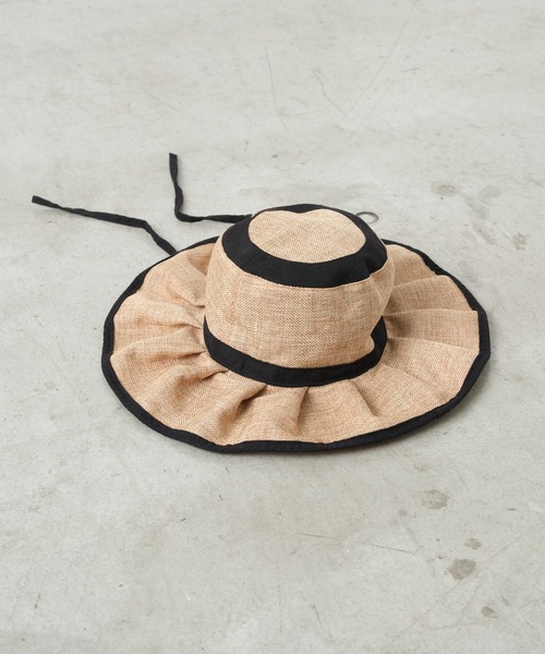 CIAOPANIC TYPY（チャオパニックティピー）の「【KIDS】ジュート風プリーツハット（ハット・キッズ・ブラック/ベージュ/アイボリー・ONE SIZE）」の9枚目の写真