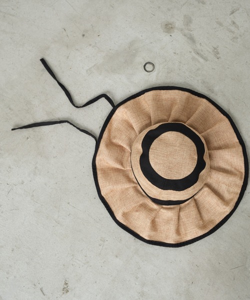 CIAOPANIC TYPY（チャオパニックティピー）の「【KIDS】ジュート風プリーツハット（ハット・キッズ・ブラック/ベージュ/アイボリー・ONE SIZE）」の7枚目の写真