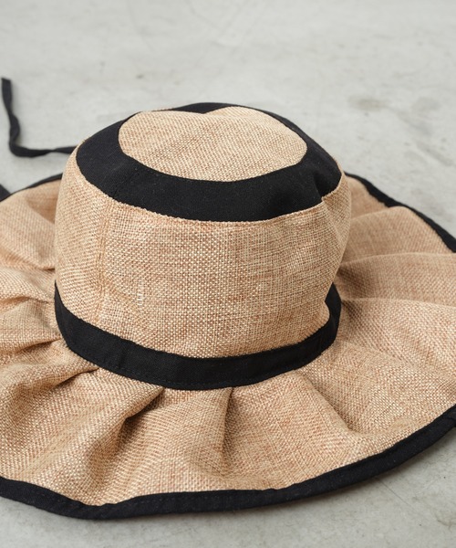 CIAOPANIC TYPY（チャオパニックティピー）の「【KIDS】ジュート風プリーツハット（ハット・キッズ・ブラック/ベージュ/アイボリー・ONE SIZE）」の4枚目の写真
