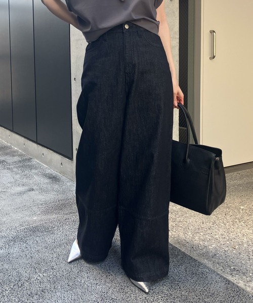 セール】デニムバギーパンツ -洗濯機洗い可-（デニムパンツ）｜Audrey  