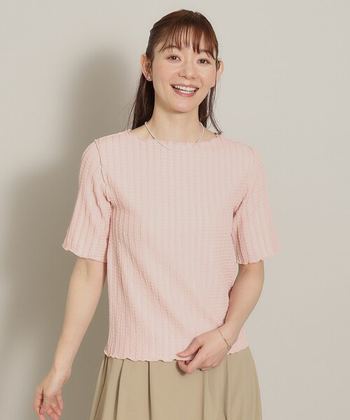 ITS'DEMO（イッツデモ）の「◆【M・Lサイズ展開／レイヤードに】ジャカードカットプルオーバー（Tシャツ/カットソー・レディース・ピンク/オフホワイト/ブラック/サックスブルー・38/40）」の4枚目の写真