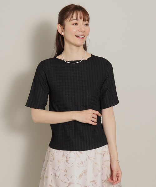 ITS'DEMO（イッツデモ）の「◆【M・Lサイズ展開／レイヤードに】ジャカードカットプルオーバー（Tシャツ/カットソー・レディース・ピンク/オフホワイト/ブラック/サックスブルー・38/40）」の3枚目の写真