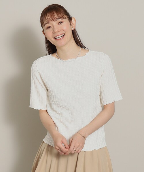 ITS'DEMO（イッツデモ）の「◆【M・Lサイズ展開／レイヤードに】ジャカードカットプルオーバー（Tシャツ/カットソー・レディース・ピンク/オフホワイト/ブラック/サックスブルー・38/40）」の12枚目の写真